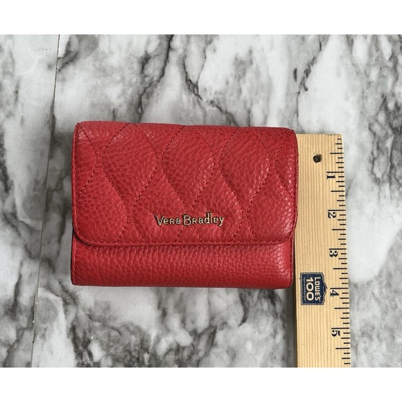 Vera Bradley Leather Riley Compact Wallet Canyon Sunset Red Quilted - Picture 12 of 13